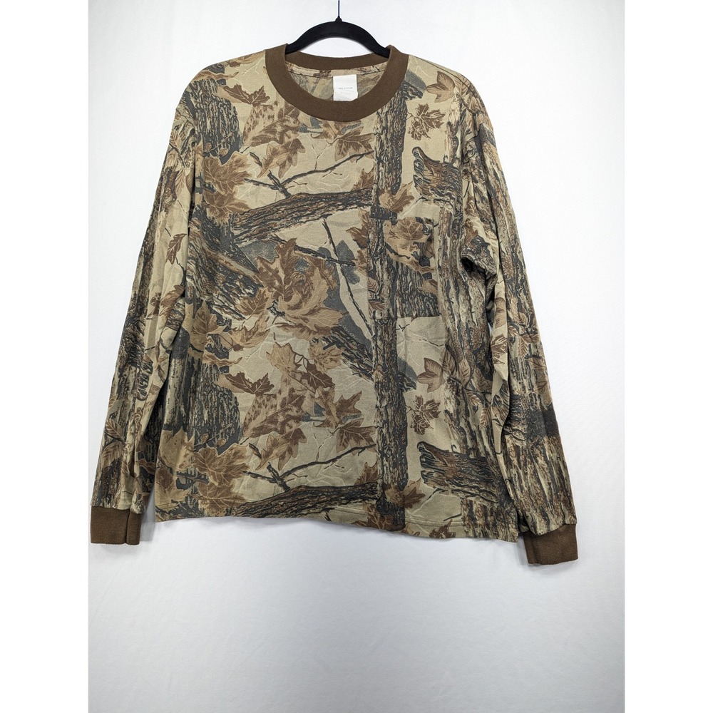 Realtree Advantage Timber Camo Long Sleeve Pocket T-Shirt Mens Large Brown Tan